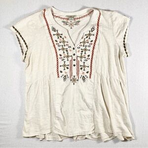 Bob Timberlake ivory embroidered knit cotton tunic blouse XXL cap sleeve boho